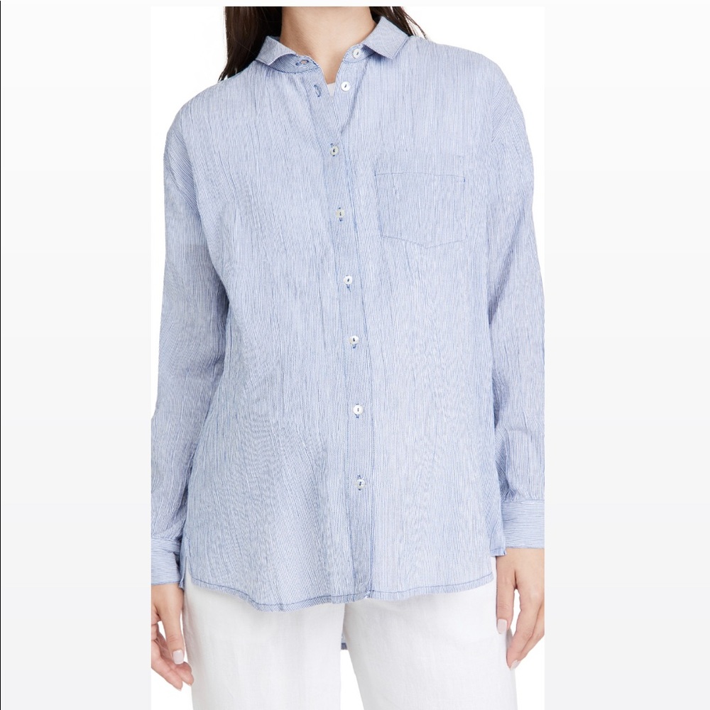 HATCH Collection The Boyfriend Shirt in Pinstripe Blue, Size 1